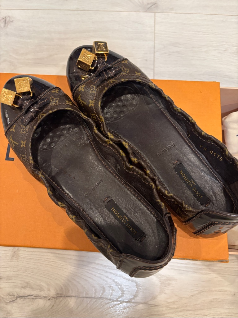 Louis Vuitton Brown Monogram Ballet Flats With Gold Cubic Accents